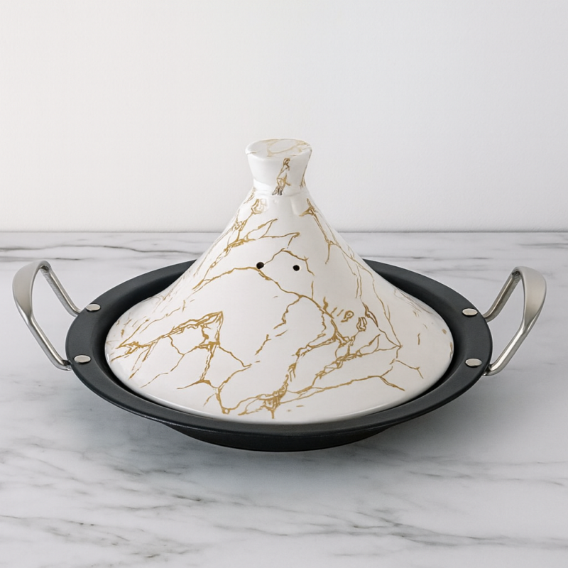 Tajine marocain blanc et or – Royal Marbre | PTM Décoration